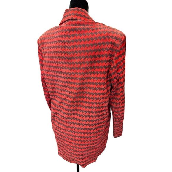 The Limited Women's 100% Leather Red Houndstooth Blazer Jacket Lined Size M - Picture 10 of 15